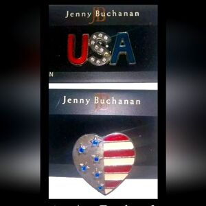 Patriotic Olympic USA & Heart Silver Tone Pins Lot Of 2 New With Tags Vintage l